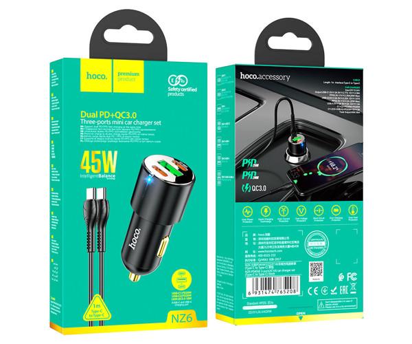 Пристрій зарядний автомобільний Hoco NZ6 PD45W/QC3.0 2Type-C/1USB/3A/Type-C/Type-C Black - фото 3