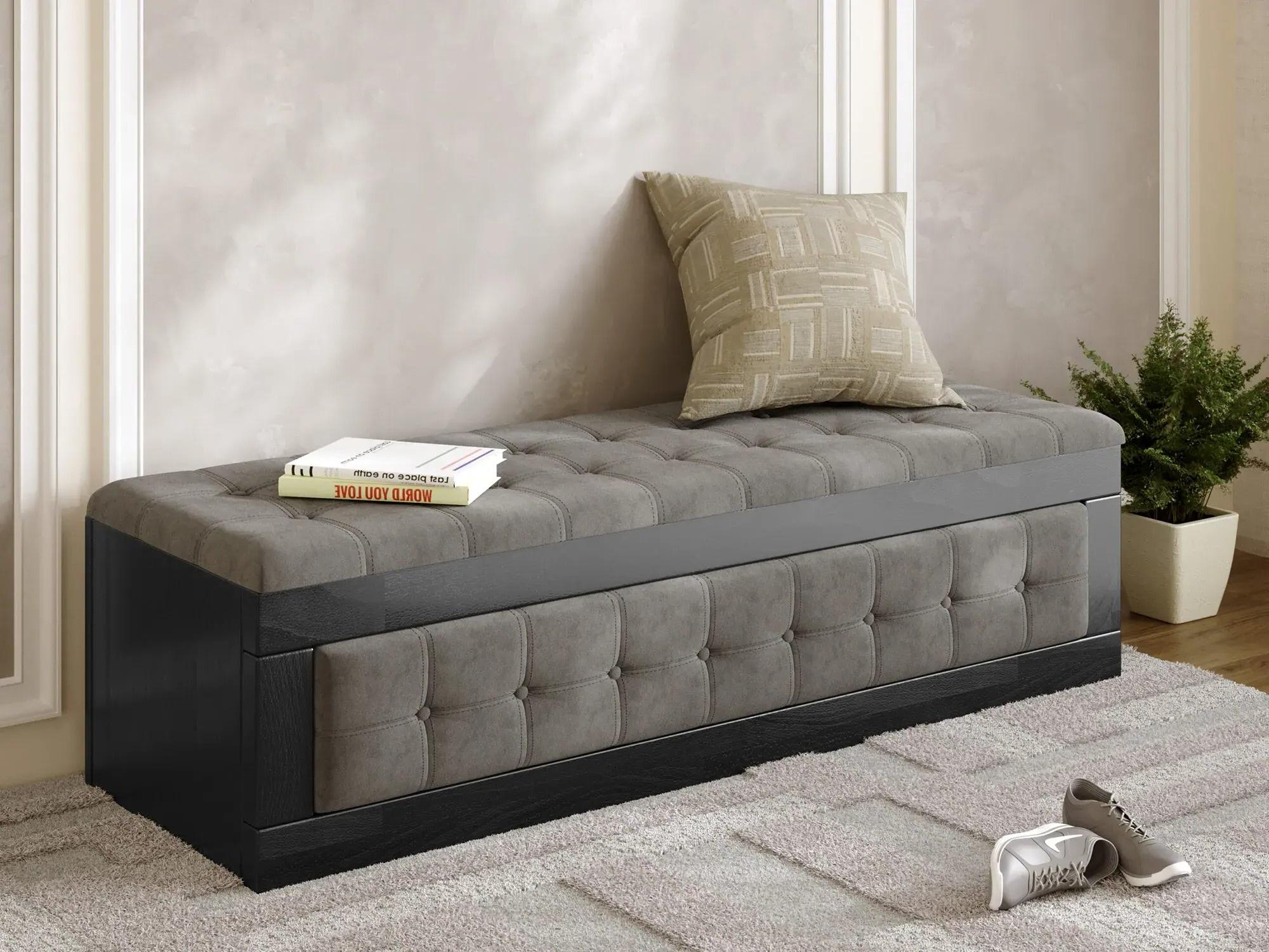 Топчан-банкетка Arbor Drev Рената натуральное дерево сосна/ткань велюр Венге/Серый (51599)