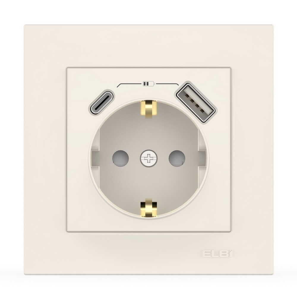 Розетка EL-BI VEGA 1-я с заземлением + 2 USB/Type C+A Белый (510-010200-334)