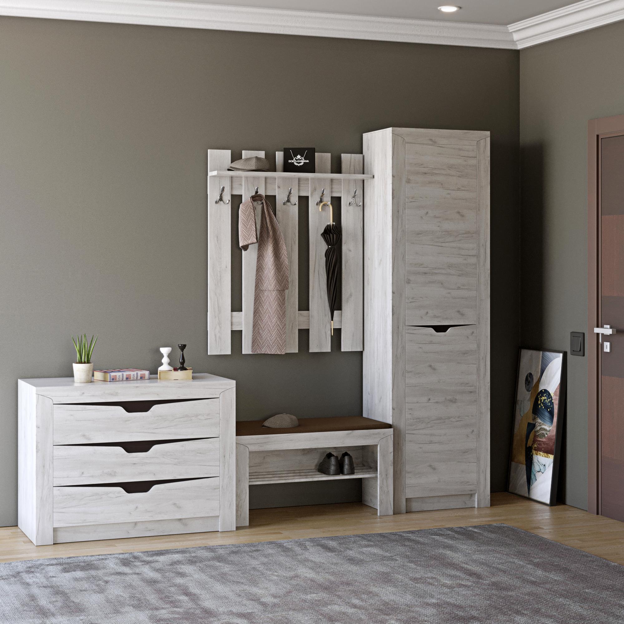 Передпокій Еверест Ліберті 5-модульний 4 ел. шафа-пенал правий Дуб Крафт Білий (DTM-2536)