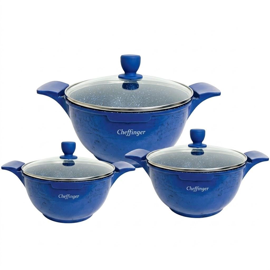 Набор посуды Cheffinger CF-LC01 6 предметов 6 предметов мраморное покрытие Blue
