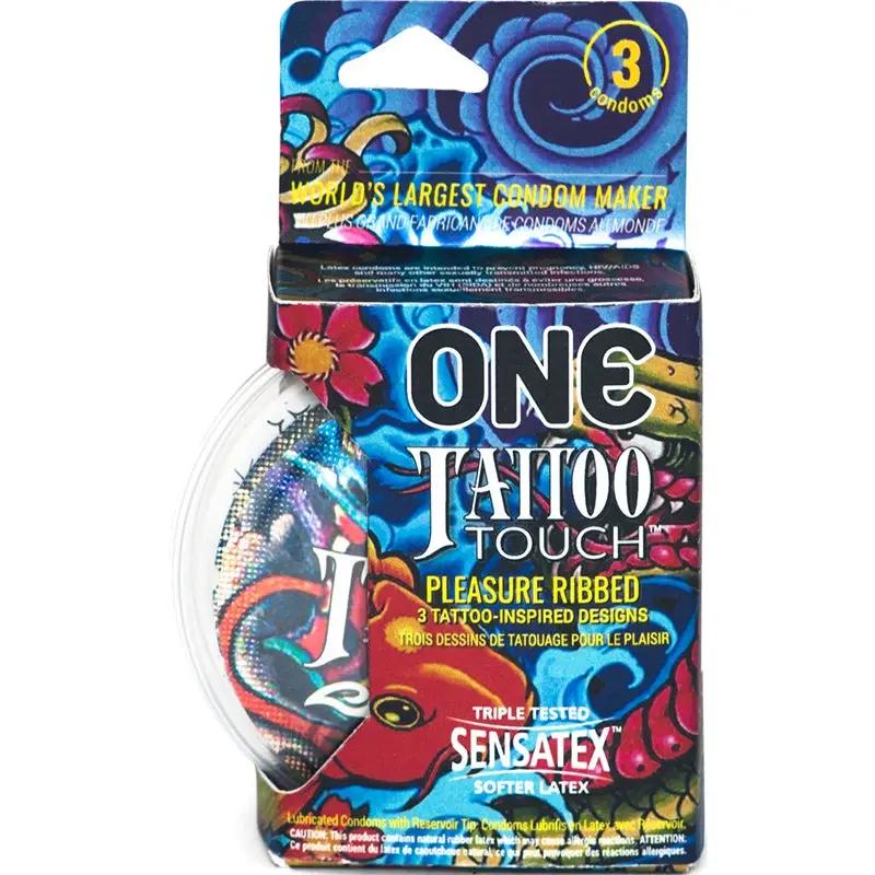 Презервативи з рельєфним малюнком ONE Tattoo Touch 3 шт. (ONE112006)