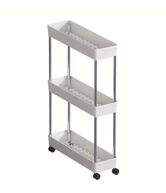 Этажерка напольная 3 полки на колесах Белый (28153666)