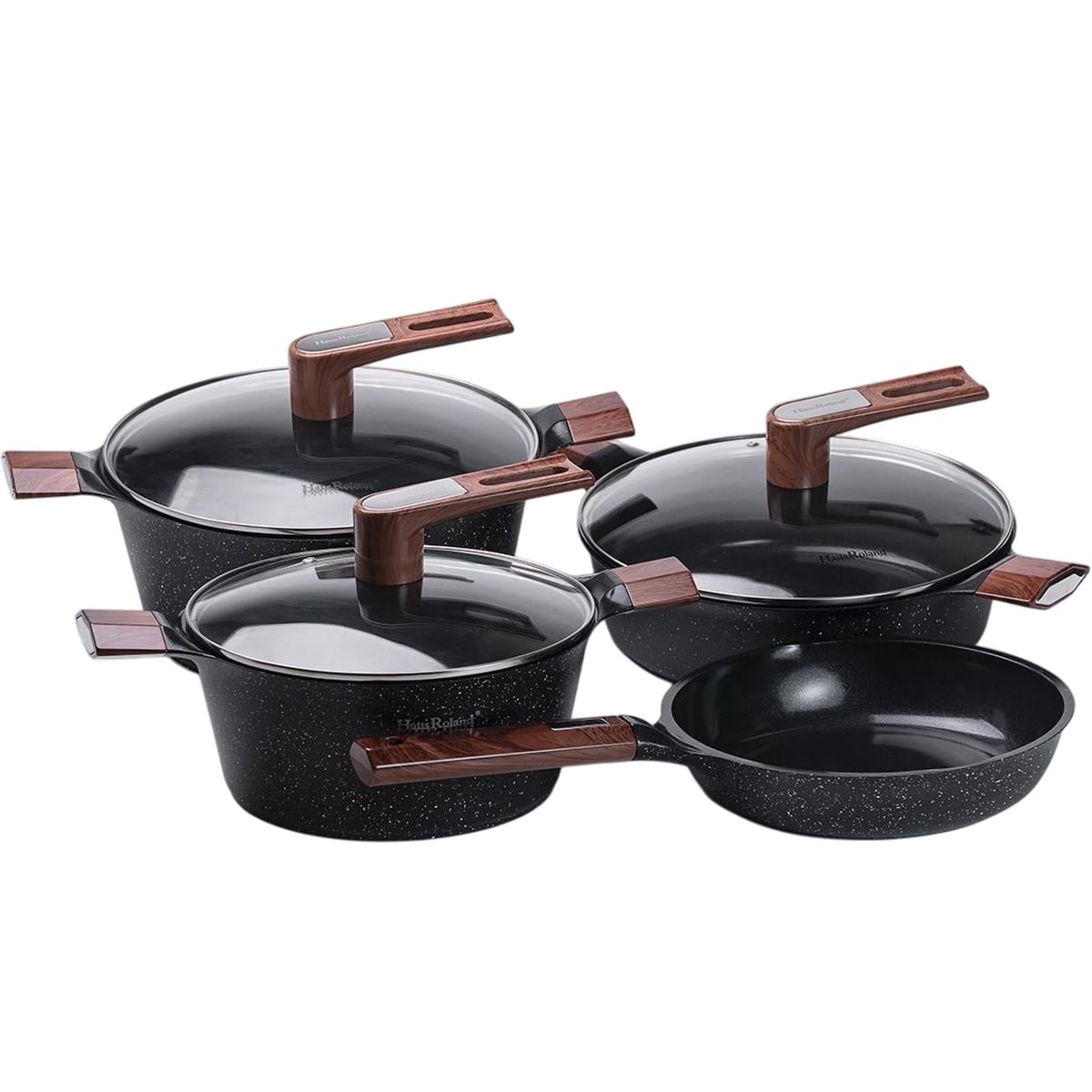 Набор посуды Haus Roland с антипригарным покрытием 7,7/5/4,9/2,5 л 4 пр. Черный (HP33531B)