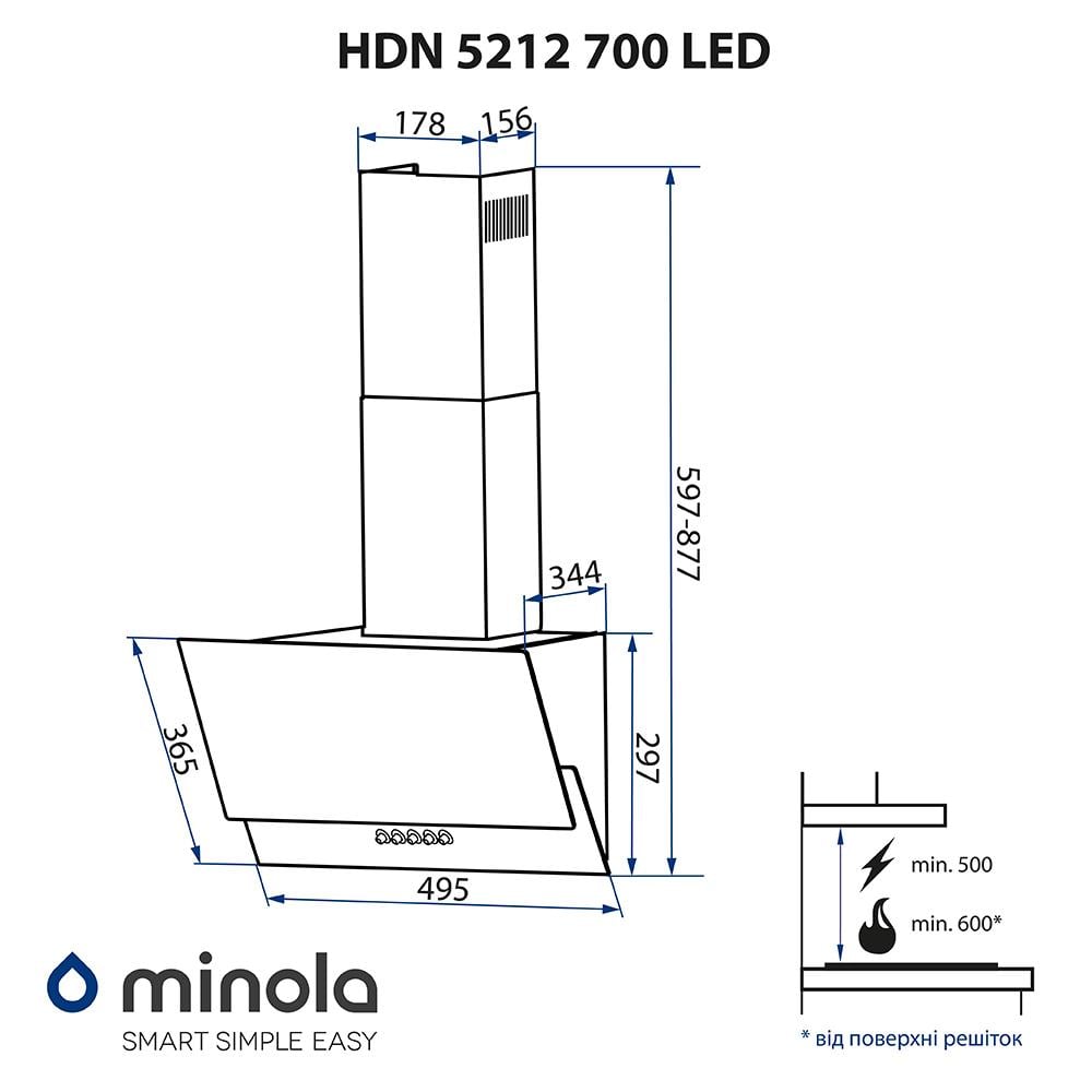 Витяжка декоративна Minola HDN 5212 WH 700 LED - фото 13