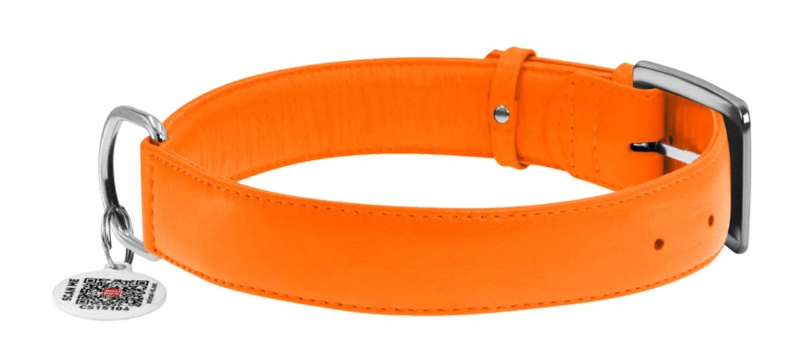 Ошейник для собак кожаный WAUDOG Glamour с QR паспортом без украшений M Ш 20 мм Д 30-39 см Оранжевый (Collar32934)