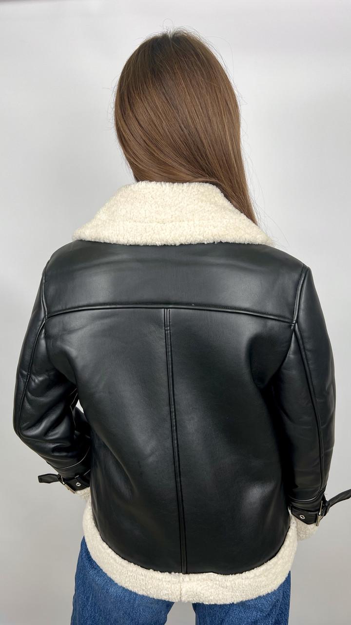 Дубленка женская Бренд #2439-02 M Черный (23918518) - фото 2 Дубленка женская Бренд #2439-02 M Черный (23918518) - фото 2