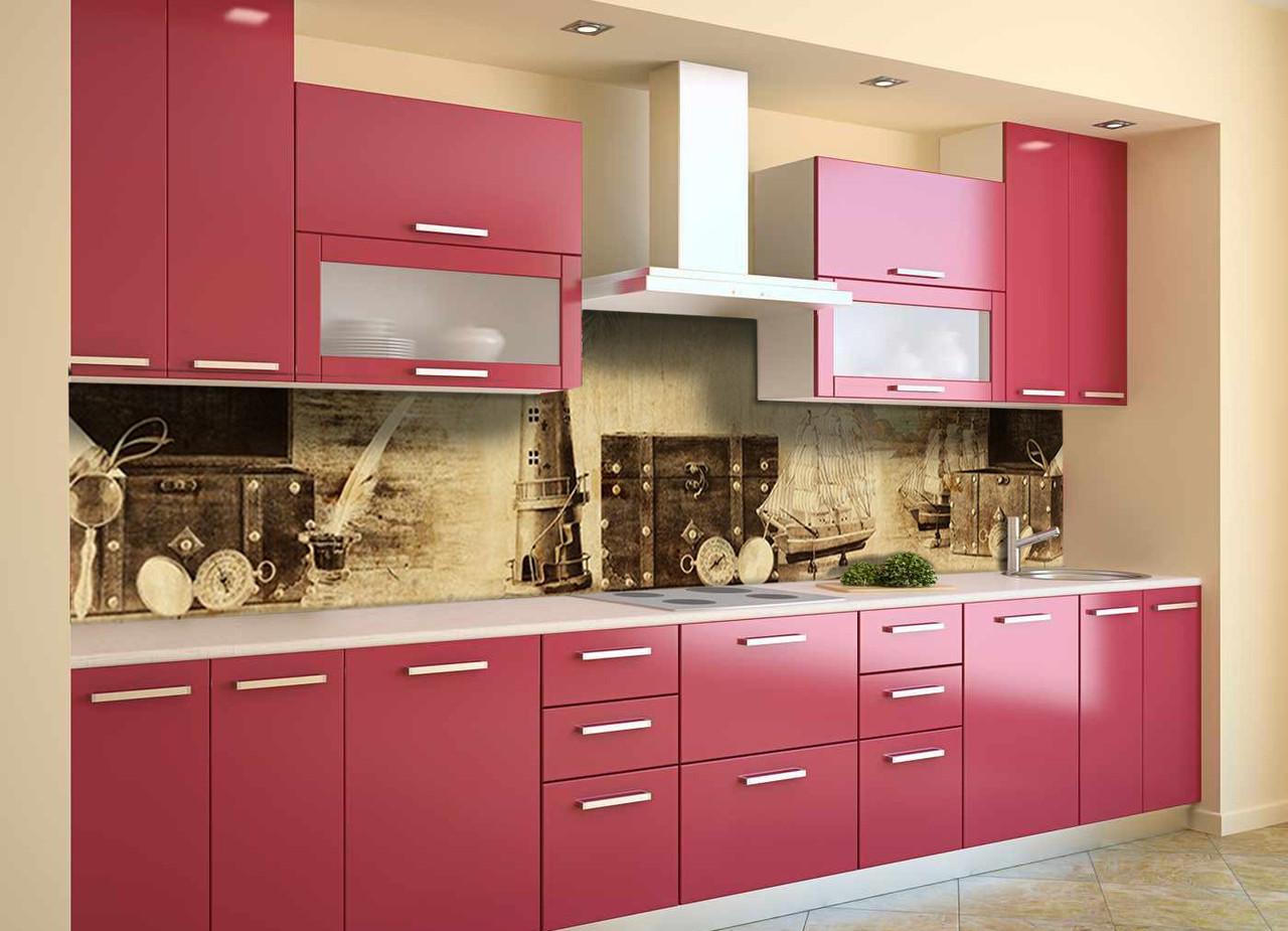 Кухонный фартук Маяк и чемодан из самоклеющейся виниловой пленки 65х250 см Бежевый