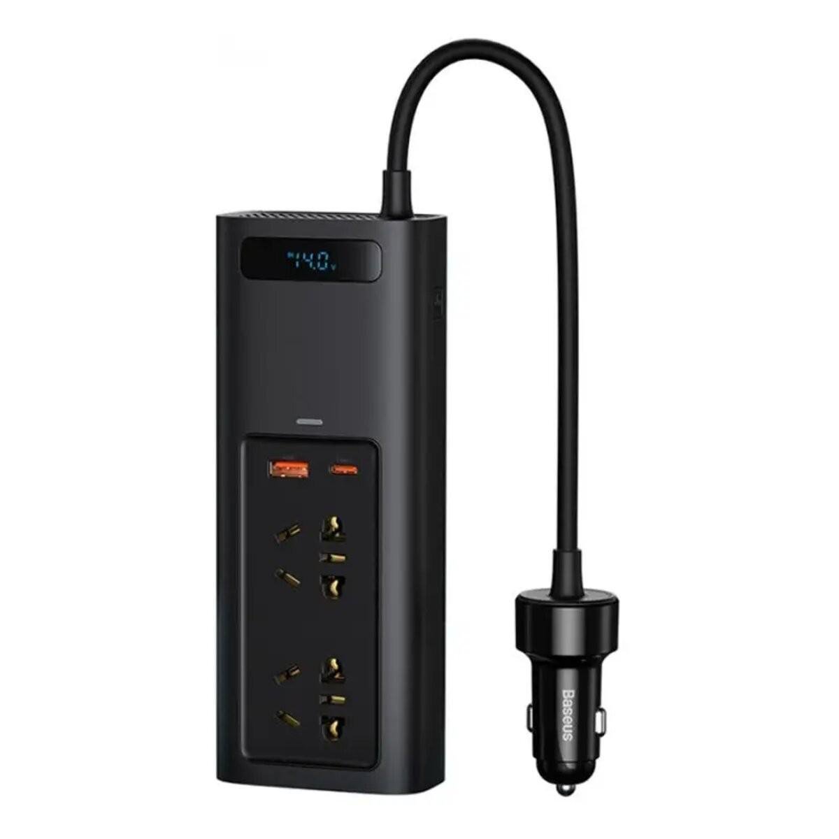 Інвертор автомобільний BASEUS 150W з 12V на 220V 2 розетки із USB та Type-C Black (CRNBQ-A01)