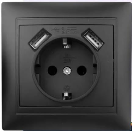 Розетка з заземленням Elcor Emily 9215 2USB Чорний (211650)