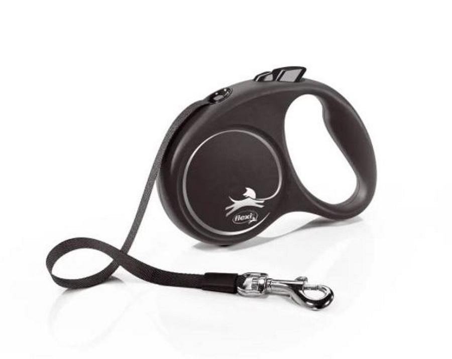 Поводок-рулетка для собак Flexi Black Design с лентой L 5 м/до 50 кг Черный (FL 034101)