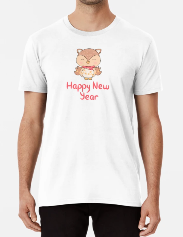 Футболка мужская новогодняя Stedman с принтом Happy New Year Лисичка Новый Год М Белый (НГ7-8)