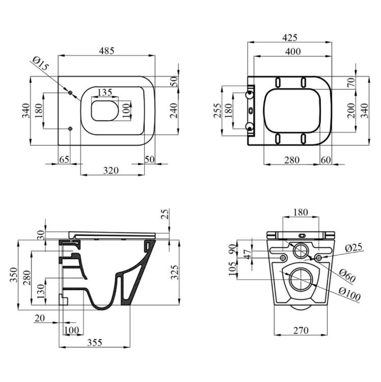 Унітаз підвісний безобідковий Kroner Eifel WHI493436 TORNADO з сидінням (CV034923) - фото 12