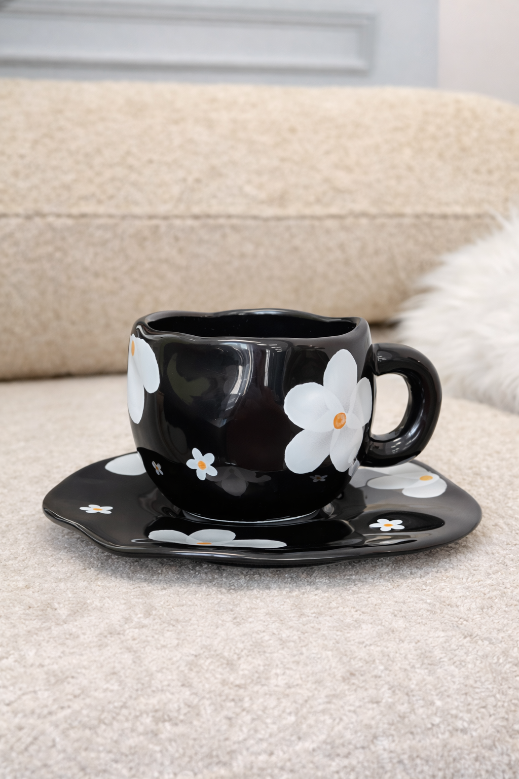 Чашка з блюдцем Срібна квітка 300 мл Чорний (8030-440)