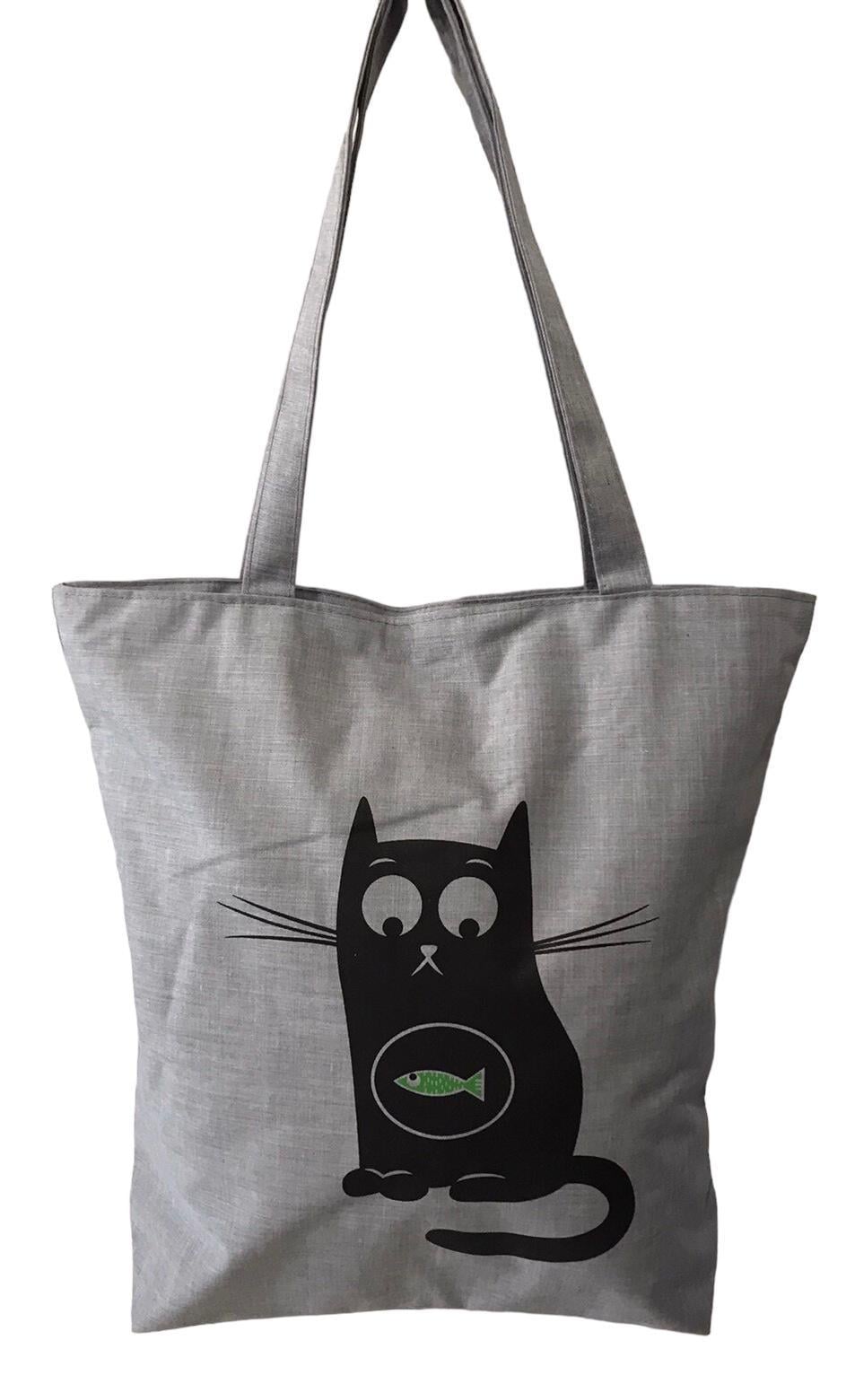 Шопер жіночий тканинний повсякденний на блискавці кіт з рибкою Сірий (026J) Шопер жіночий тканинний повсякденний на блискавці кіт з рибкою Сірий (026J)
