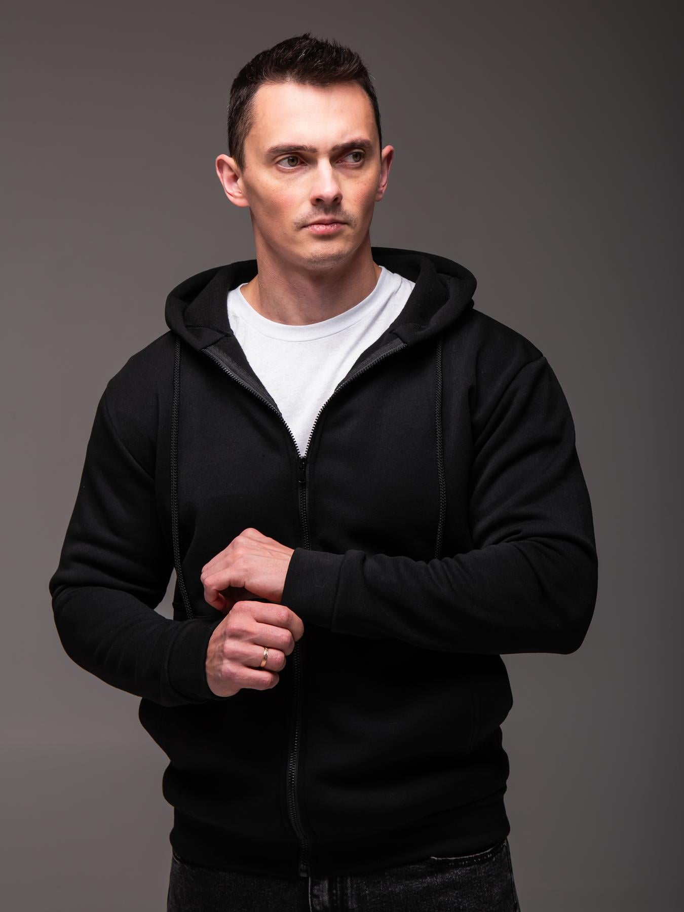 Кофта мужская на флисе зимняя на замке XL Черный (2104/3)