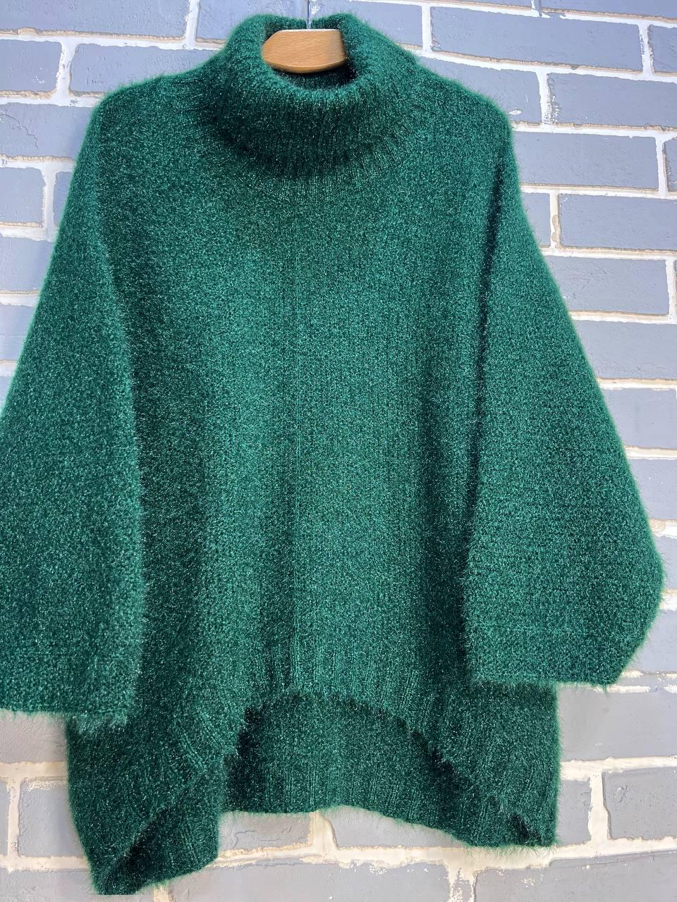 Светр жіночий MY FASHION 3267 павутинка оверсайз широкий комір хомут подовжений р. 44-48 Зелений (3115) - фото 2