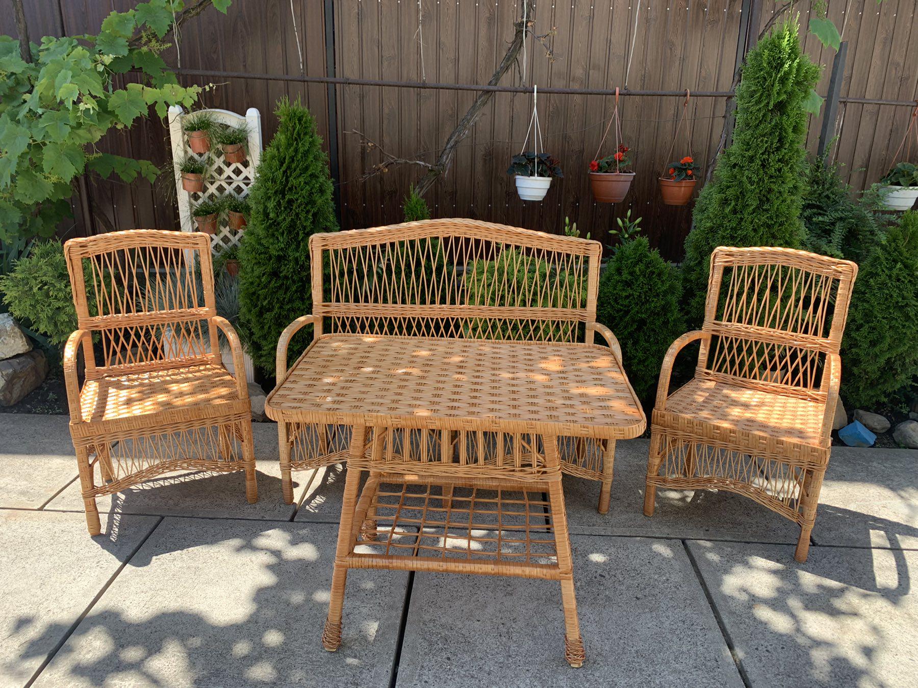 Садовая мебель Woody диван/2 кресла кухонных/стол прямоугольный (натуральное дерево/лоза) цвет Натуральный