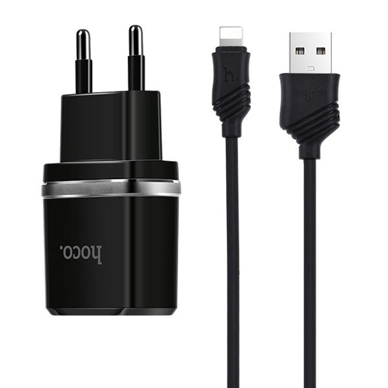 Зарядний пристрій мережевий Hoco C12 Charger/Cable Lightning 2,4A 2USB Чорний (00000034604_4) Зарядний пристрій мережевий Hoco C12 Charger/Cable Lightning 2,4A 2USB Чорний (00000034604_4)