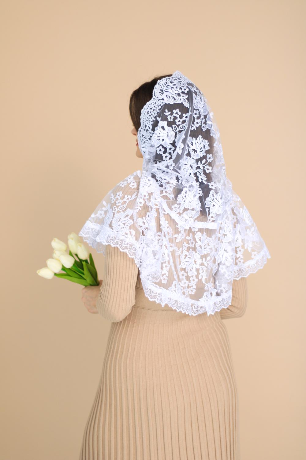 Палантин для храму на голову 80x120 см Білий (п009) - фото 6 Палантин для храму на голову 80x120 см Білий (п009) - фото 6