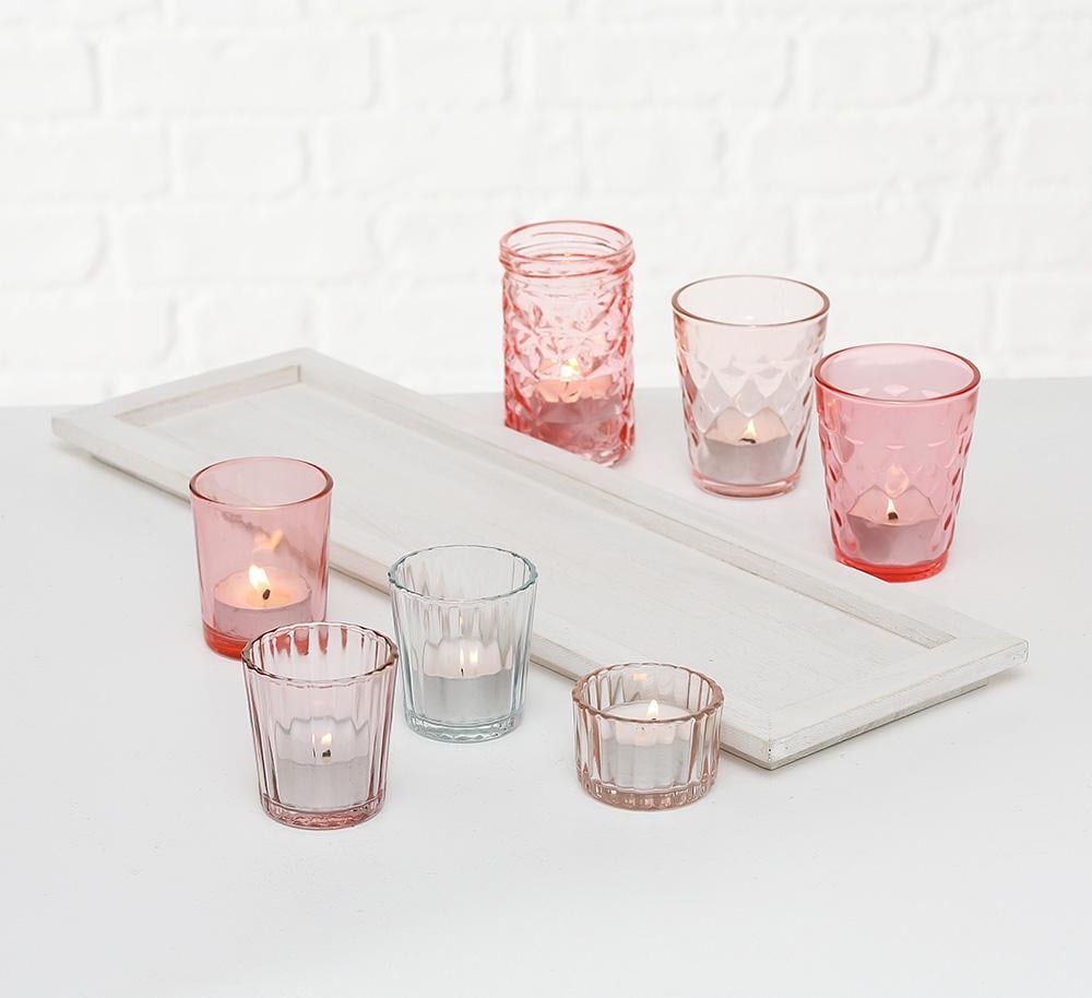 Набір свічників на підставці 7 шт рожеве скло h11см Гранд Презент 1020140 - фото 2