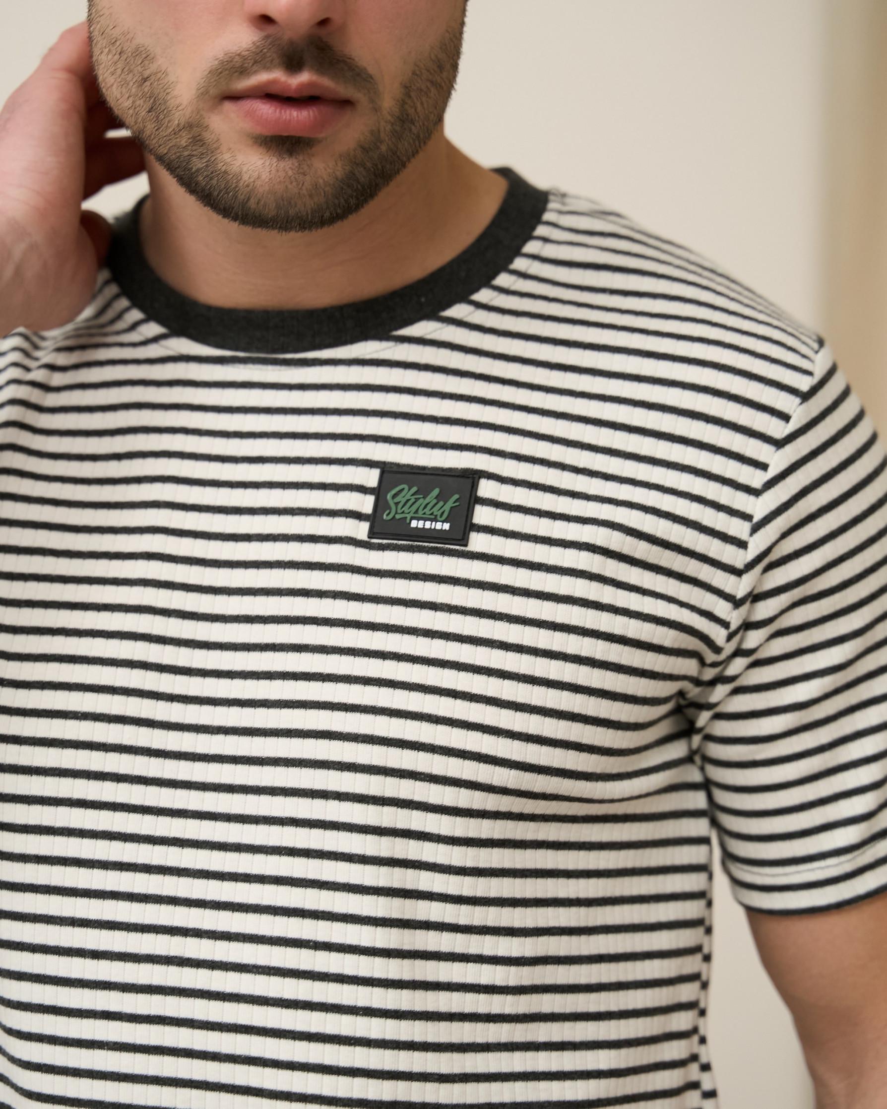 Піжама чоловіча Nicoletta 93511k футболки в смужку і штани в рубчик L Темно-сірий (93511) - фото 2