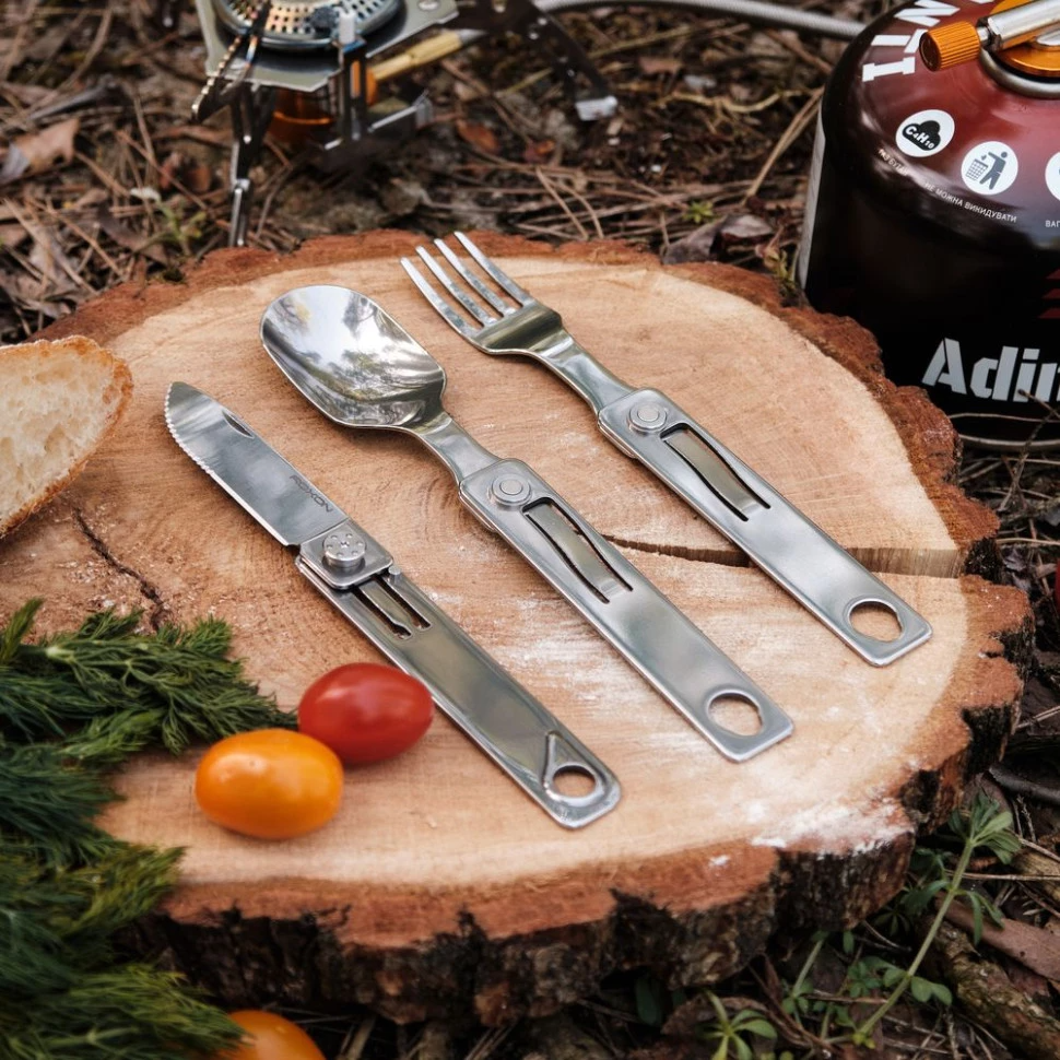 Набір столових приборів Roxon C1S 3в1 складані ложк та вилка з нержавіючої сталі (0010471) - фото 7