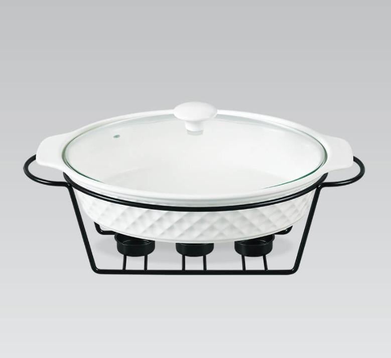 Каструля керамічна Maestro з кришкою на підставці овальна 2,3 л 37х24см Білий (MR-11559-74)