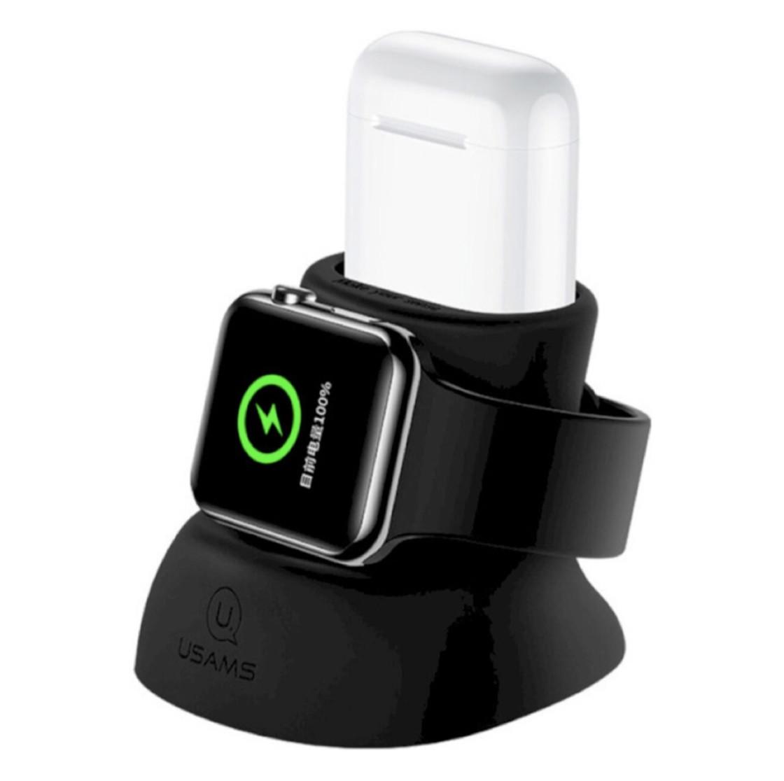 Подставка силиконовая для зарядки Usams US-ZJ051 2in1 для часов Apple Watch и наушников AirPods Black Подставка силиконовая для зарядки Usams US-ZJ051 2in1 для часов Apple Watch и наушников AirPods Black