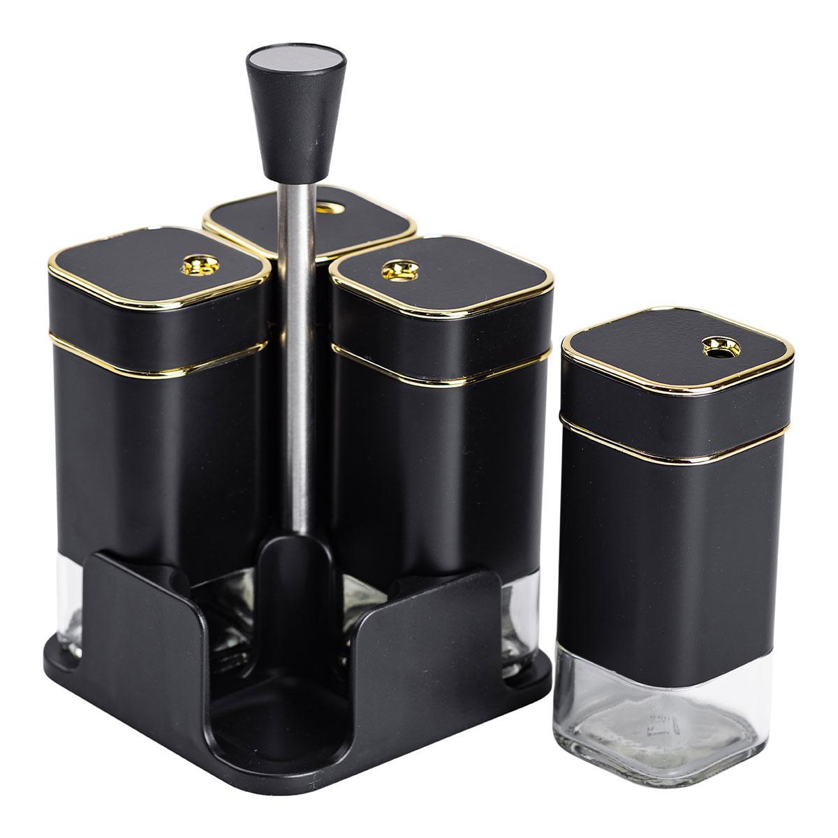 Набір для спецій на підставці HP-1306 4 шт. 10х10х17 см 120 мл Чорний (A-033681) - фото 4 Набір для спецій на підставці HP-1306 4 шт. 10х10х17 см 120 мл Чорний (A-033681) - фото 4