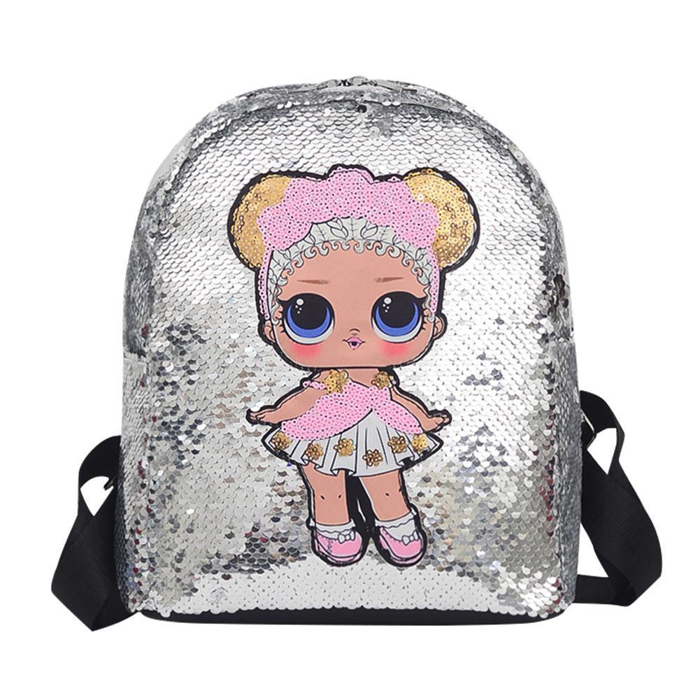 Рюкзак Mini с пайетками и куклой 36х22 см Silver (33438)