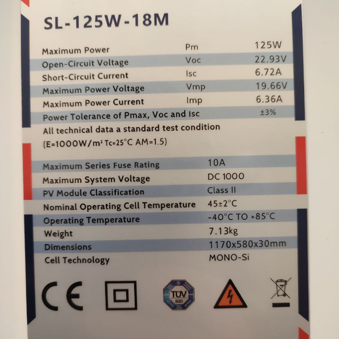 Панель портативная солнечная SL-125W-18M стекло ламинированное - фото 7