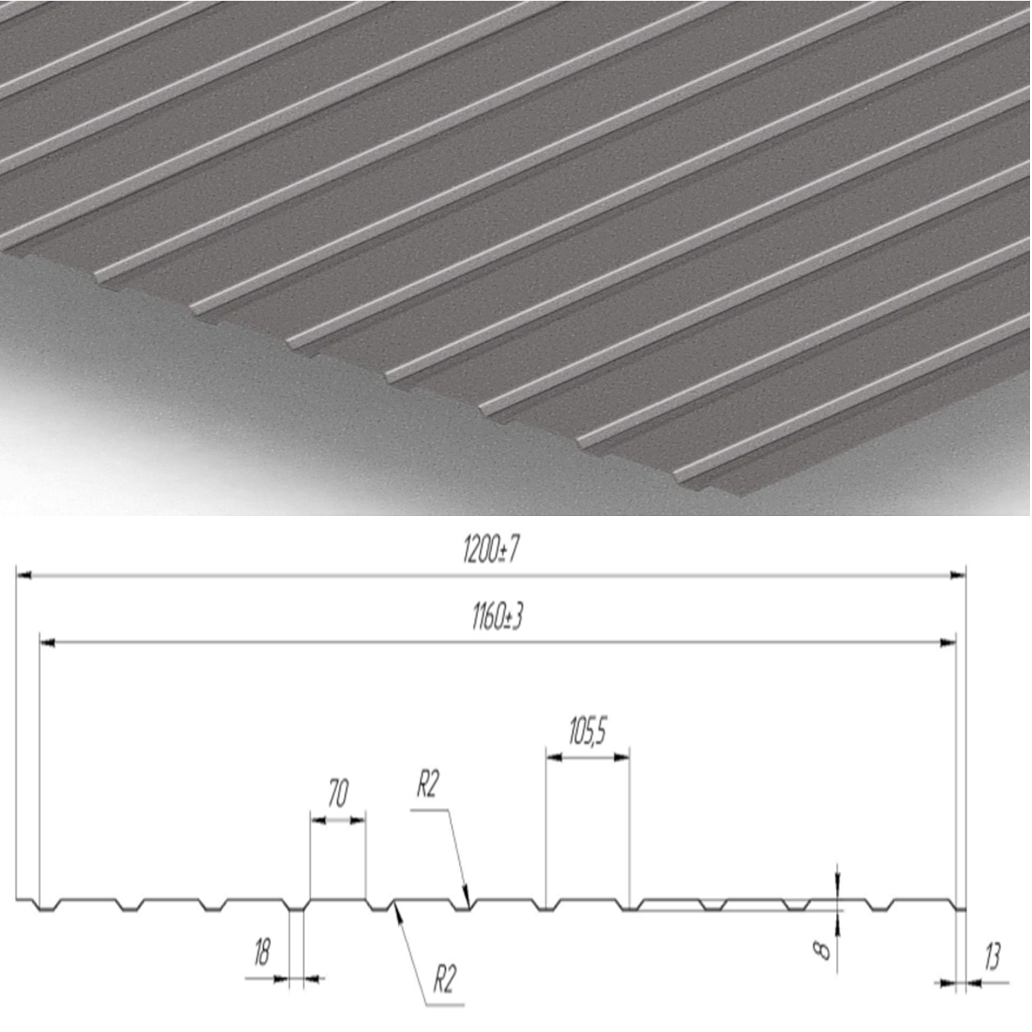 Профнастил С-10 0,4 мм 1200х3000 мм с матовым покрытием Ral 7024 мат Серо-графитовый (87231348) - фото 2