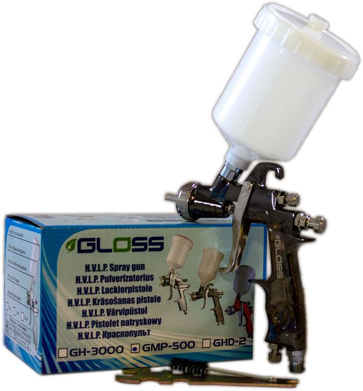Краскопульт пневматический SOLL Gloss MP-500 форсунка 2,0 мм бачок 600 мл 2,5 бар Хром (000032314)