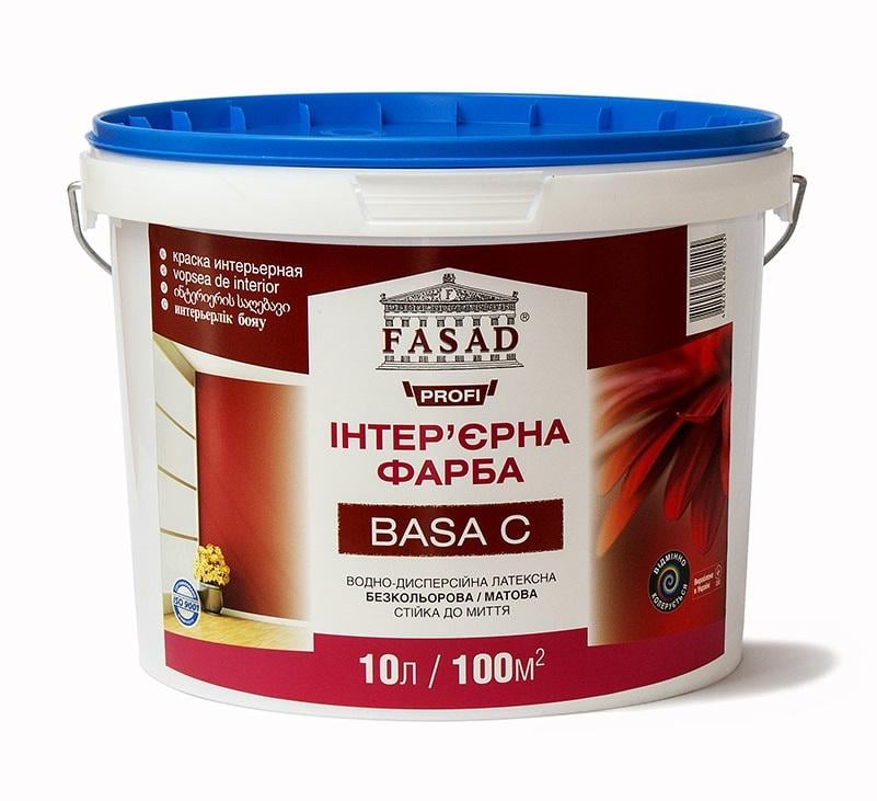 Краска интерьерная PROFI BASA C ТМ FASAD 10 л Бесцветный/Белый