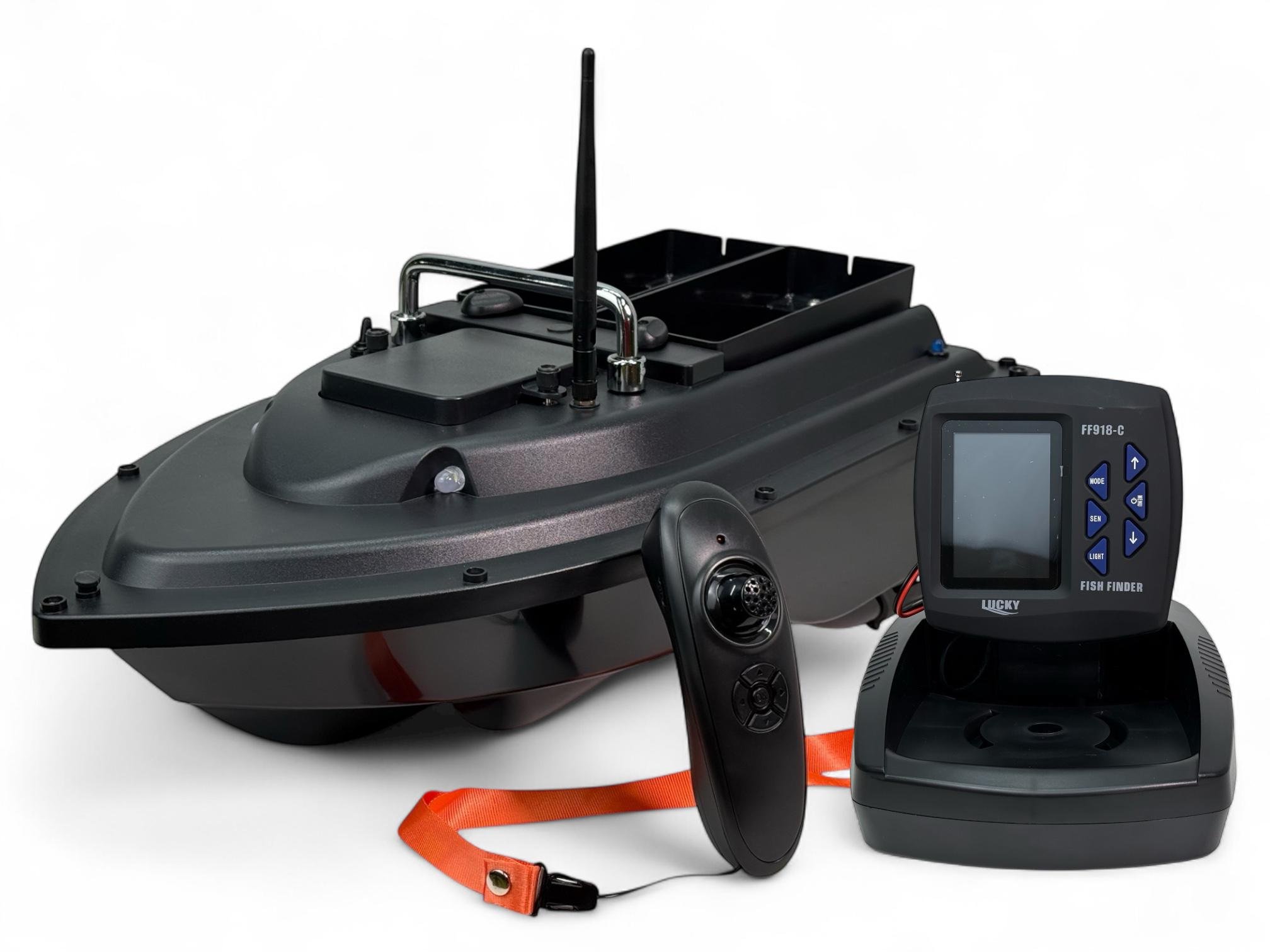 Карповый кораблик Lixada Black 2 бункера/2 фары с эхолотом Lucky FF918-C