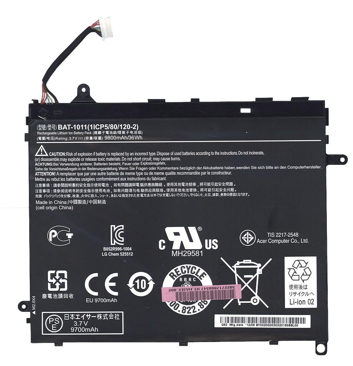 Аккумулятор для планшета Acer BAT-1011 Iconia Tablet A510 A700 3,7V 9800 mAh Black Аккумулятор для планшета Acer BAT-1011 Iconia Tablet A510 A700 3,7V 9800 mAh Black