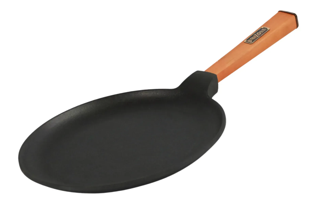 Сковорода чугунная Brizoll Optima для блинов с деревянной ручкой 240х15 мм (O2415-P)