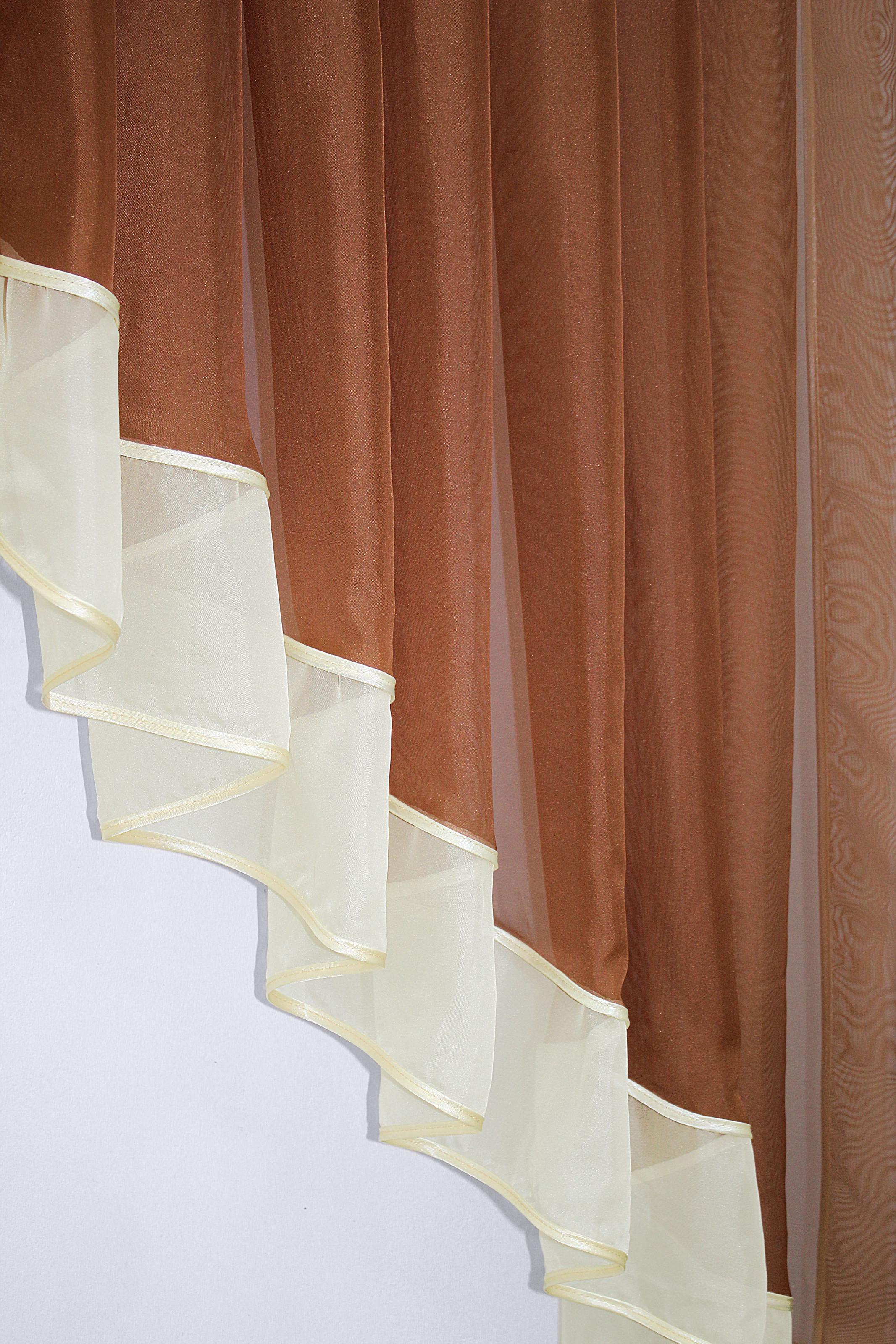 Фіранка кухонна VR-Textil № 023к 150х150 см Коричневий/Бежевий (50-950) - фото 3 Фіранка кухонна VR-Textil № 023к 150х150 см Коричневий/Бежевий (50-950) - фото 3