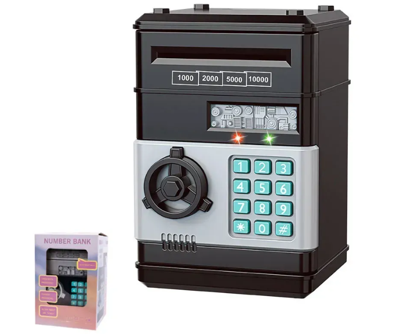 Скарбничка-сейф електронна NUMBER BANK з кодовим замком і купюроприймачем Чорний - фото 4