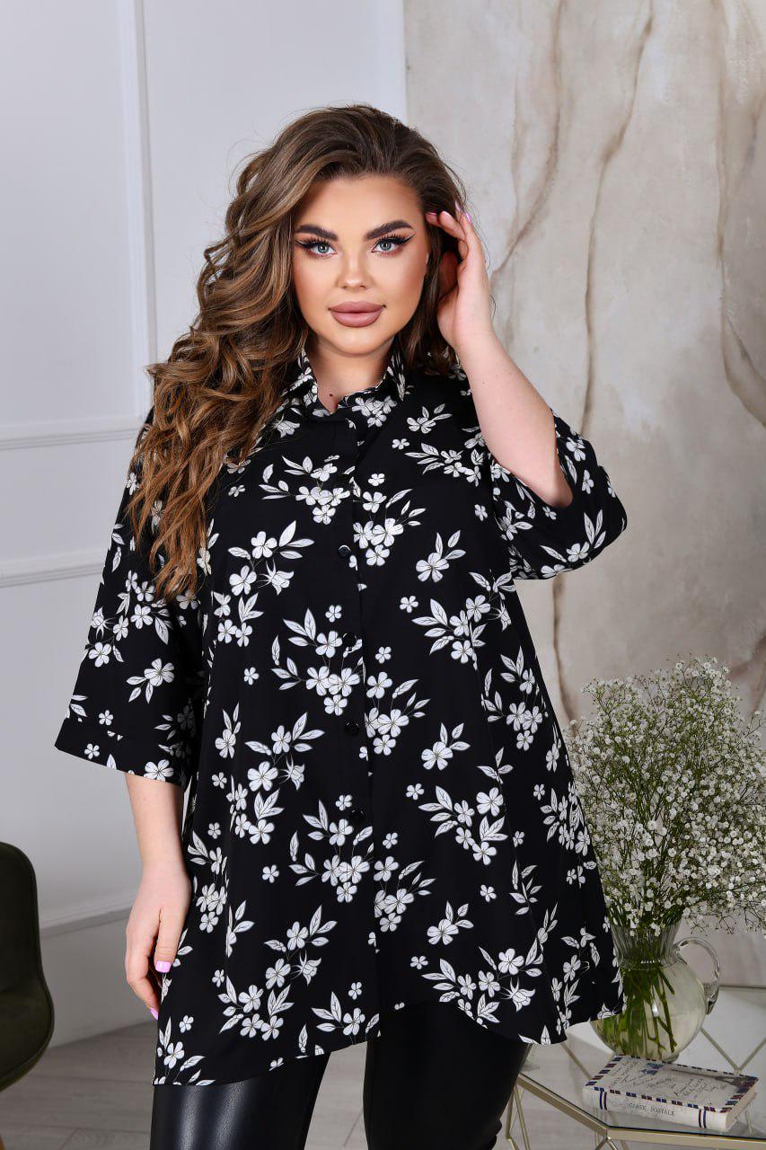 Блузка свободного фасона р. 64-66 Черный (3627) - фото 4