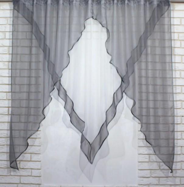 Занавеска ламбрекен на кухню/балкон шифон 280х170 см Серый/Белый (029к)