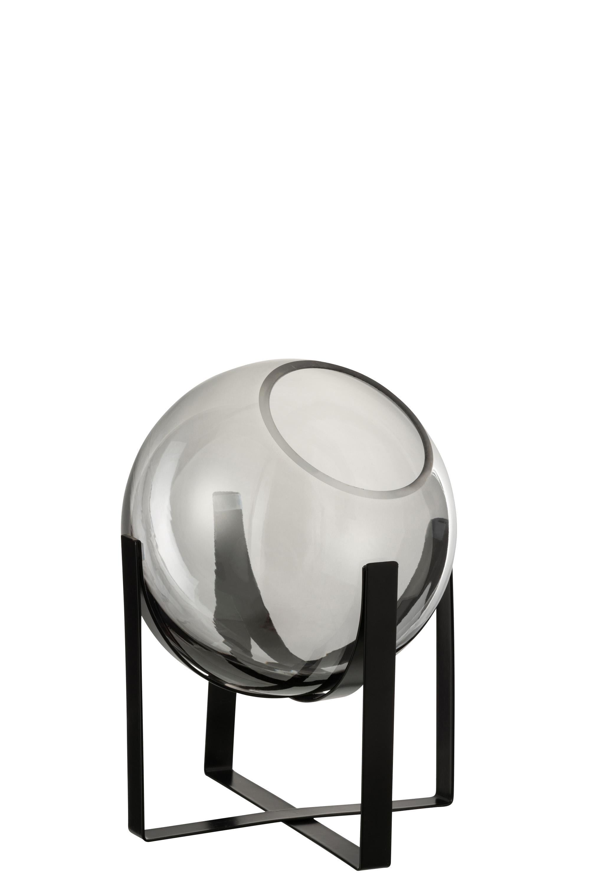 Ваза стеклянная J-LINE на металлической подставке 28 см Серый/Черный