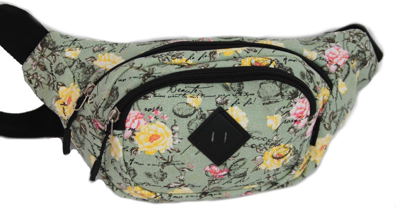 Сумка-бананка Wallaby 2901-7 с цветами Зеленый