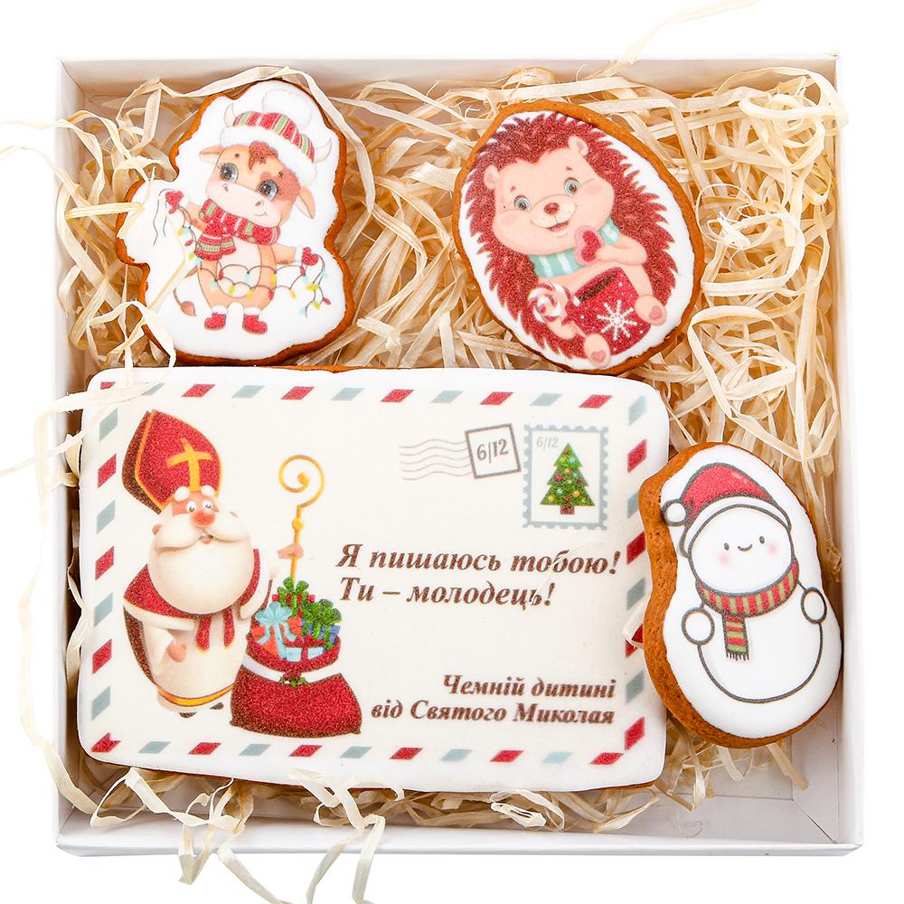 Набор рождественских пряников Крафт Печиво Подарок от Николая 4 шт.