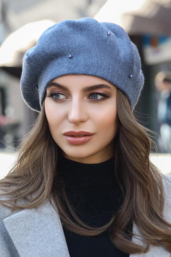 Берет с жемчужинами Braxton Алеста женский Джинсовый (6071)