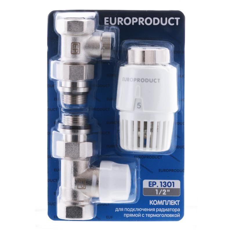 Комплект для подключения радиатора Europroduct EP.1301 прямой с термоголовкой 1/2'' (EP6017)