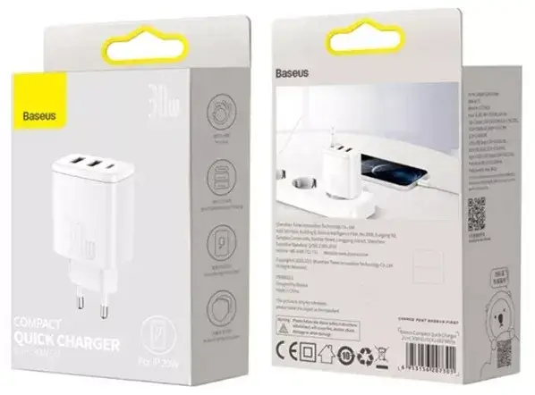 Зарядное устройство сетевое BASEUS Cube Fast Charger 2USB/Type-C P10111402213-00 30W White - фото 8