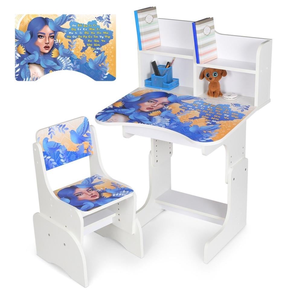 Парта-трансформер Bambi зі стільчиком та надбудовою з регулюванням висоти 56,5/67,5 см Білий