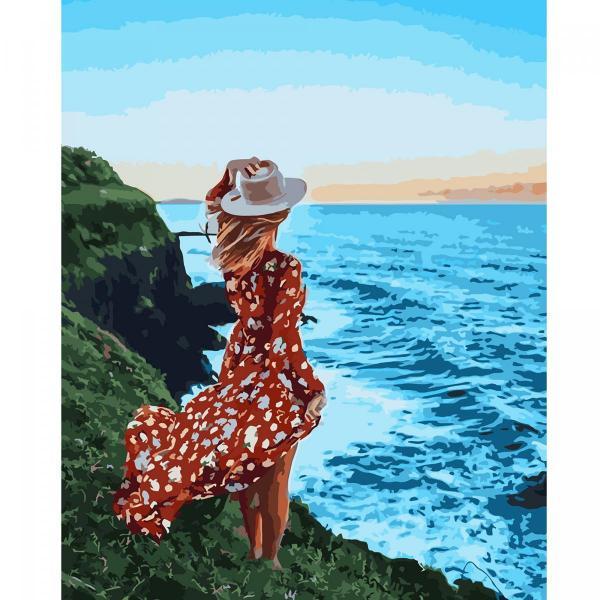 Набір для розпису за номерами Strateg Дівчина біля океану 40х50 см (VA-2943-mt)
